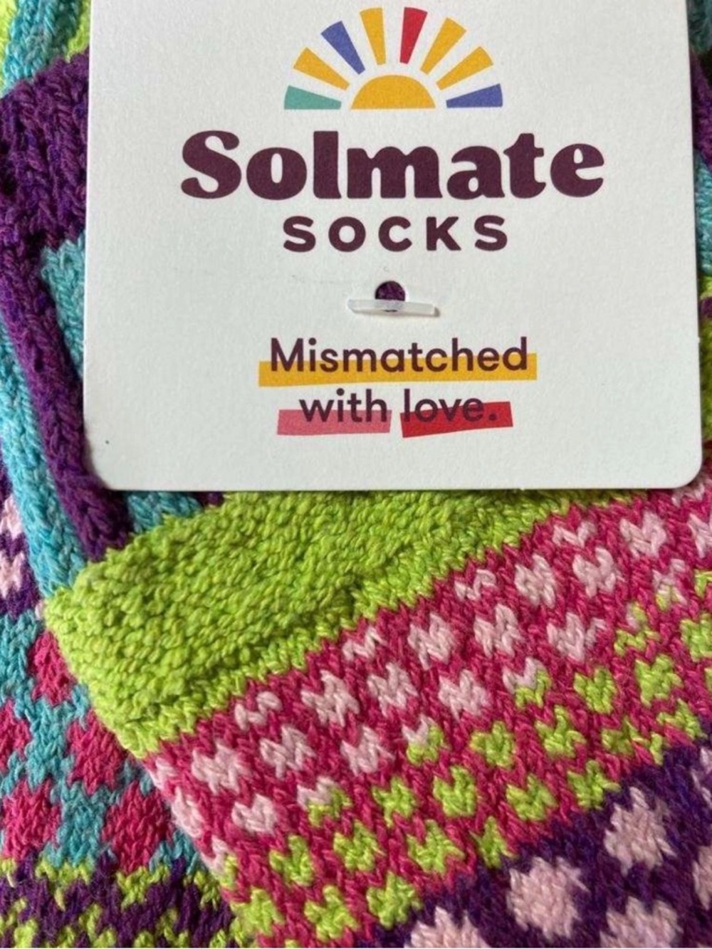 Soulmates Multicolor Fig Patterned Socks in Light Blue, Red, Yellow and Orange - Picture 4 of 5